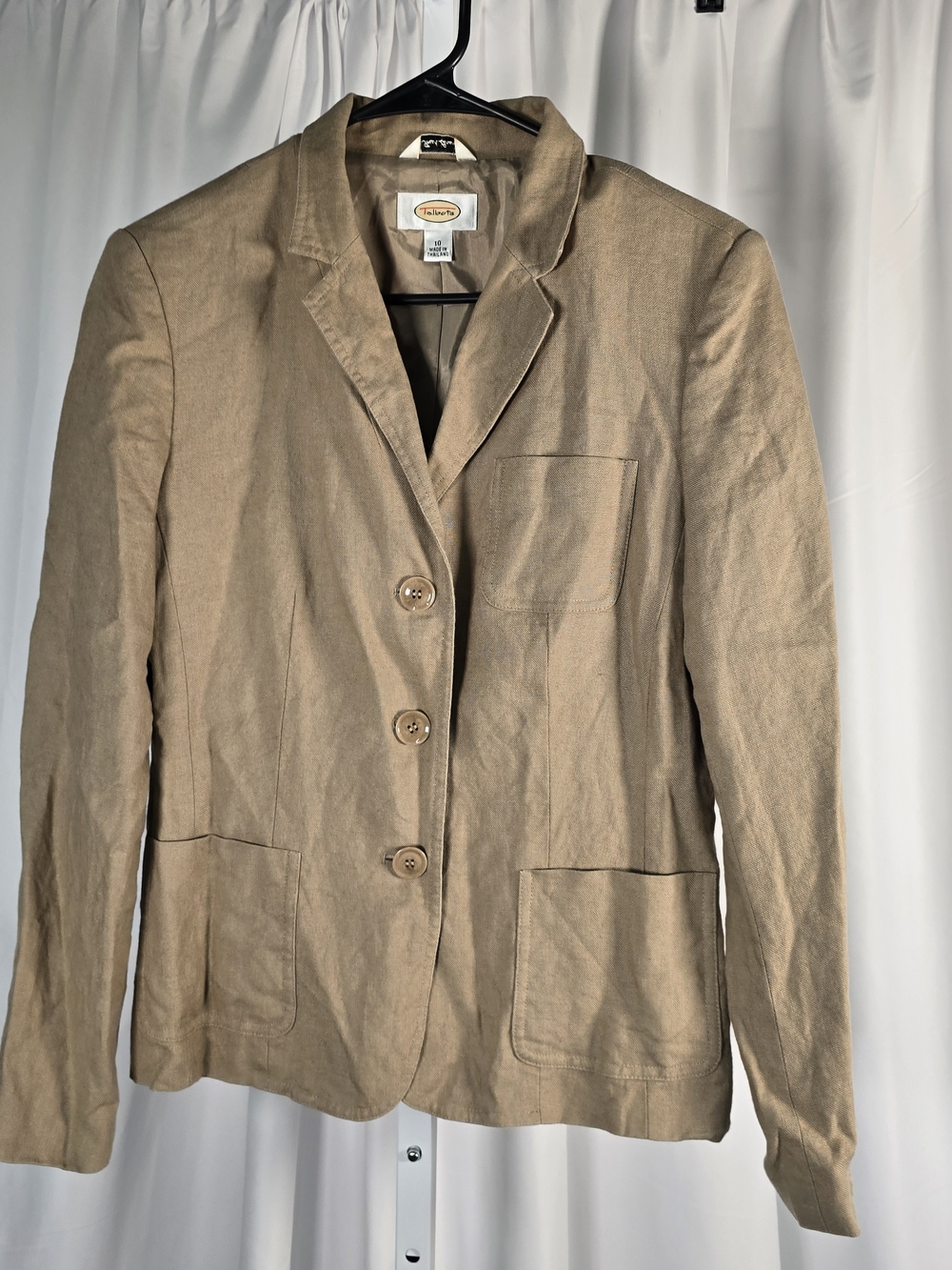 Talbots Women's Blazer 100% Irish Linen Pockets Size 10 Tan Beige